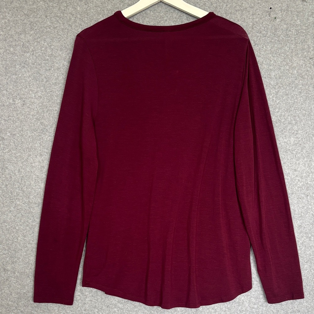 Athleta Nighttime Bliss Sleep Long Sleeve V-Neck Women Top LG Burgandy - Picture 5 of 6
